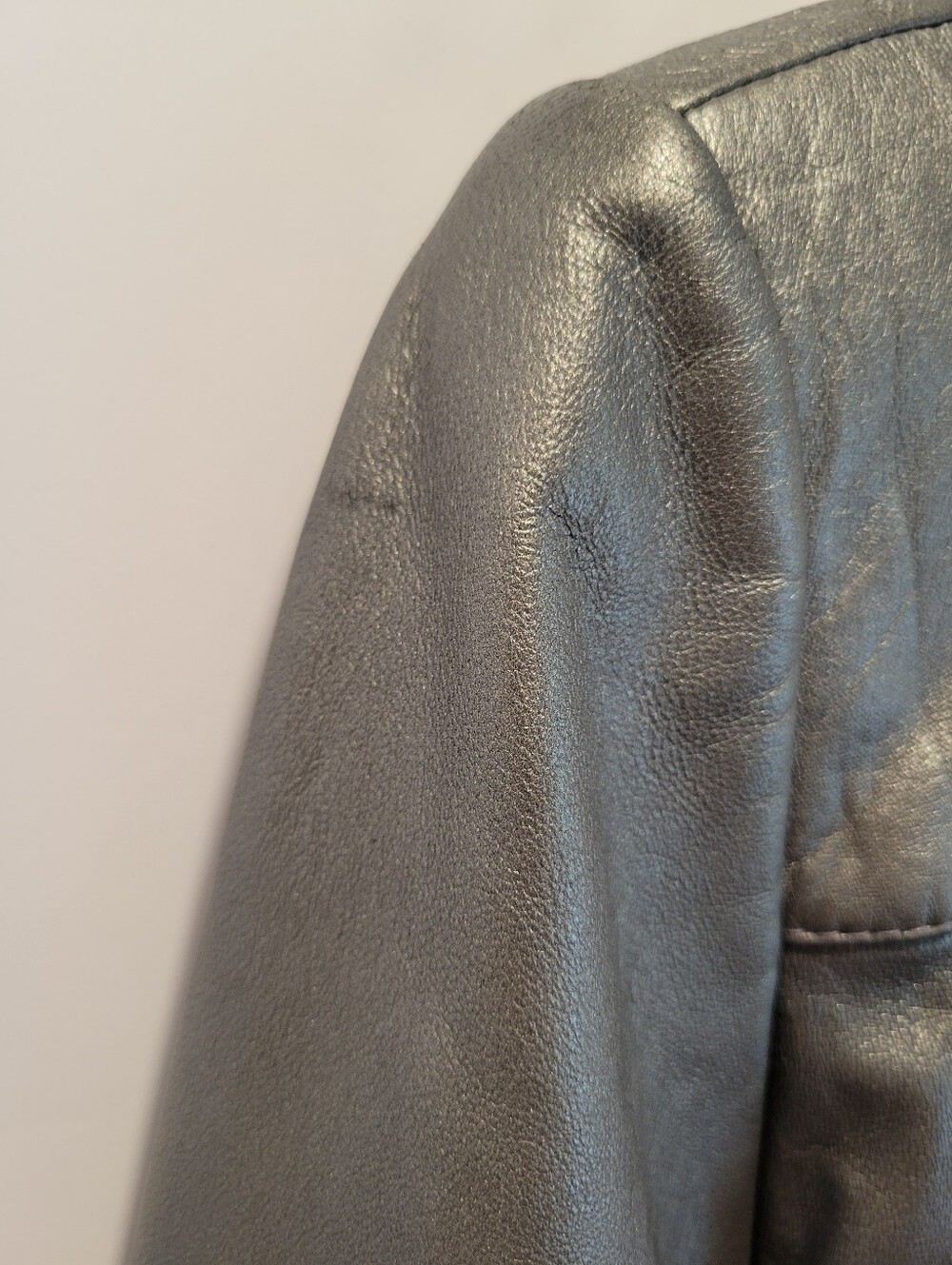 VTG Alfani Sz S Metallic Silver Genuine New Zealand Lamb Leather Zip Jacket Y2K - Picture 6 of 11